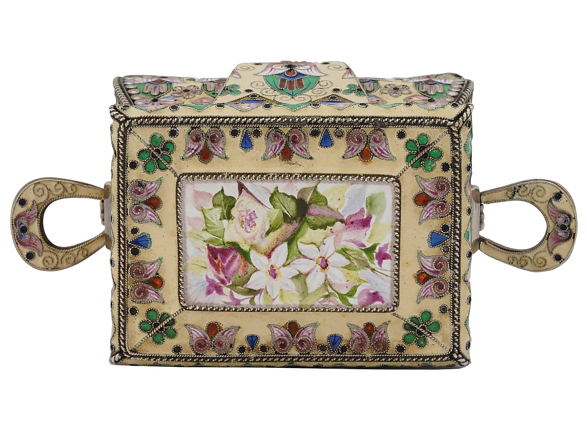 RUSSIAN SILVER GILT CLOISONNE ENAMEL CASKET BOX PIC-5